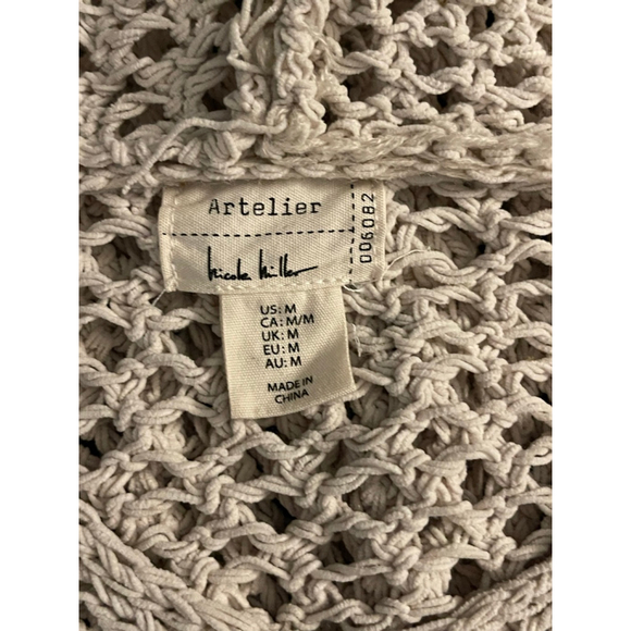 Artelier Nicole Miller Open Knit Hoodie Sweater Cream Boho Beach Cover Up M - Picture 4 of 5